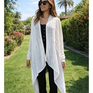 White House Sz M White Open-Front Sweater Coat